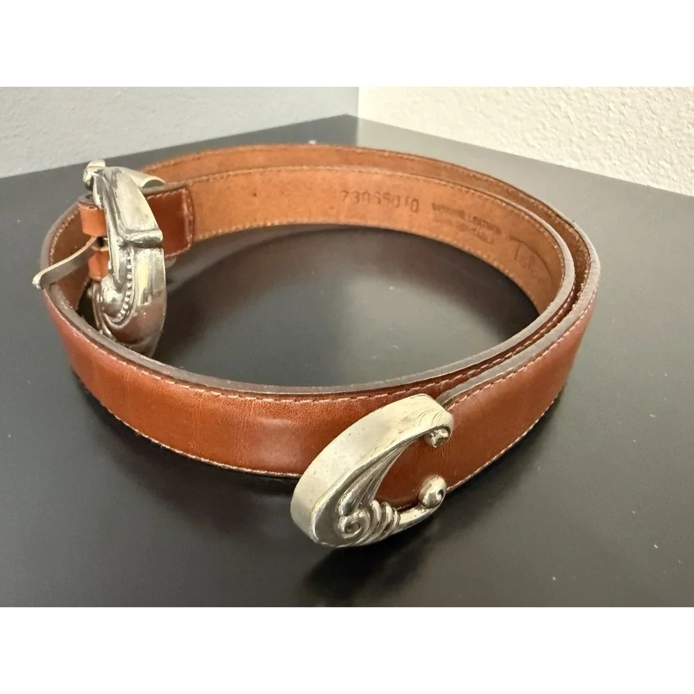 Talbots Brown Leather Belt Western Buckle Gardening Charms Small USA Made 32